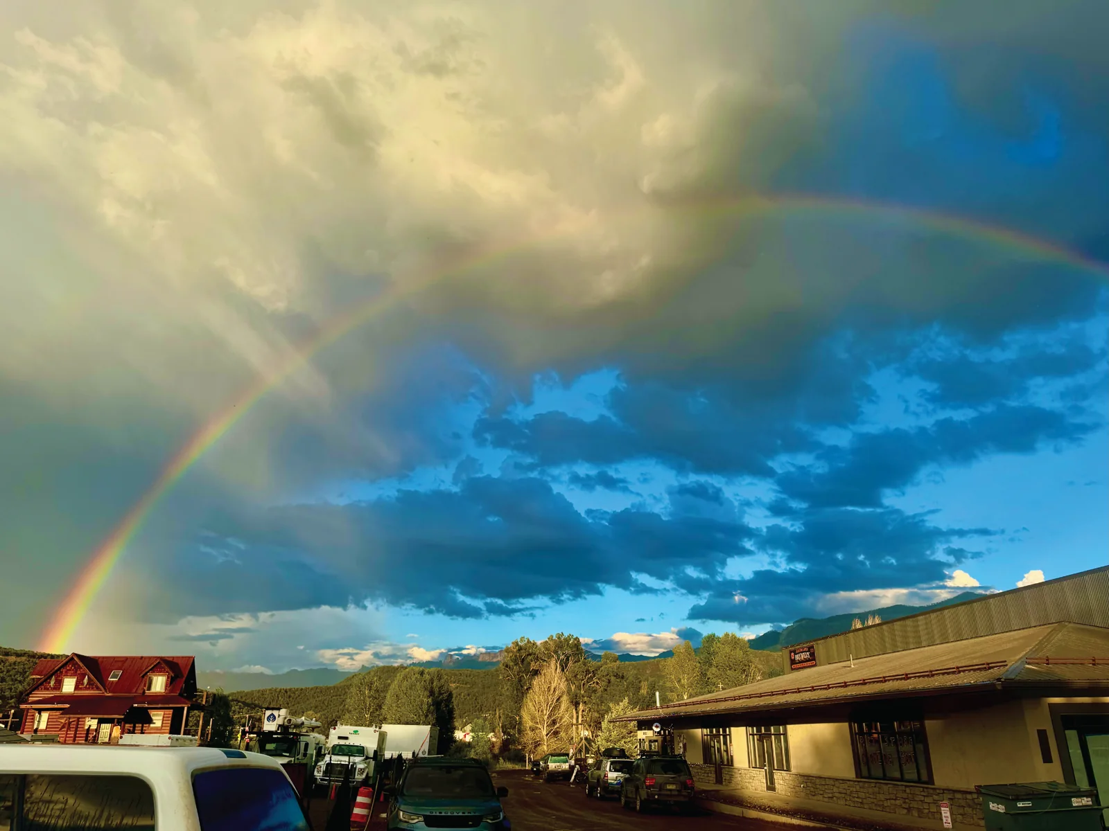 A rainbow over Floating Lotus Brewery in Ridgway, Colorado.