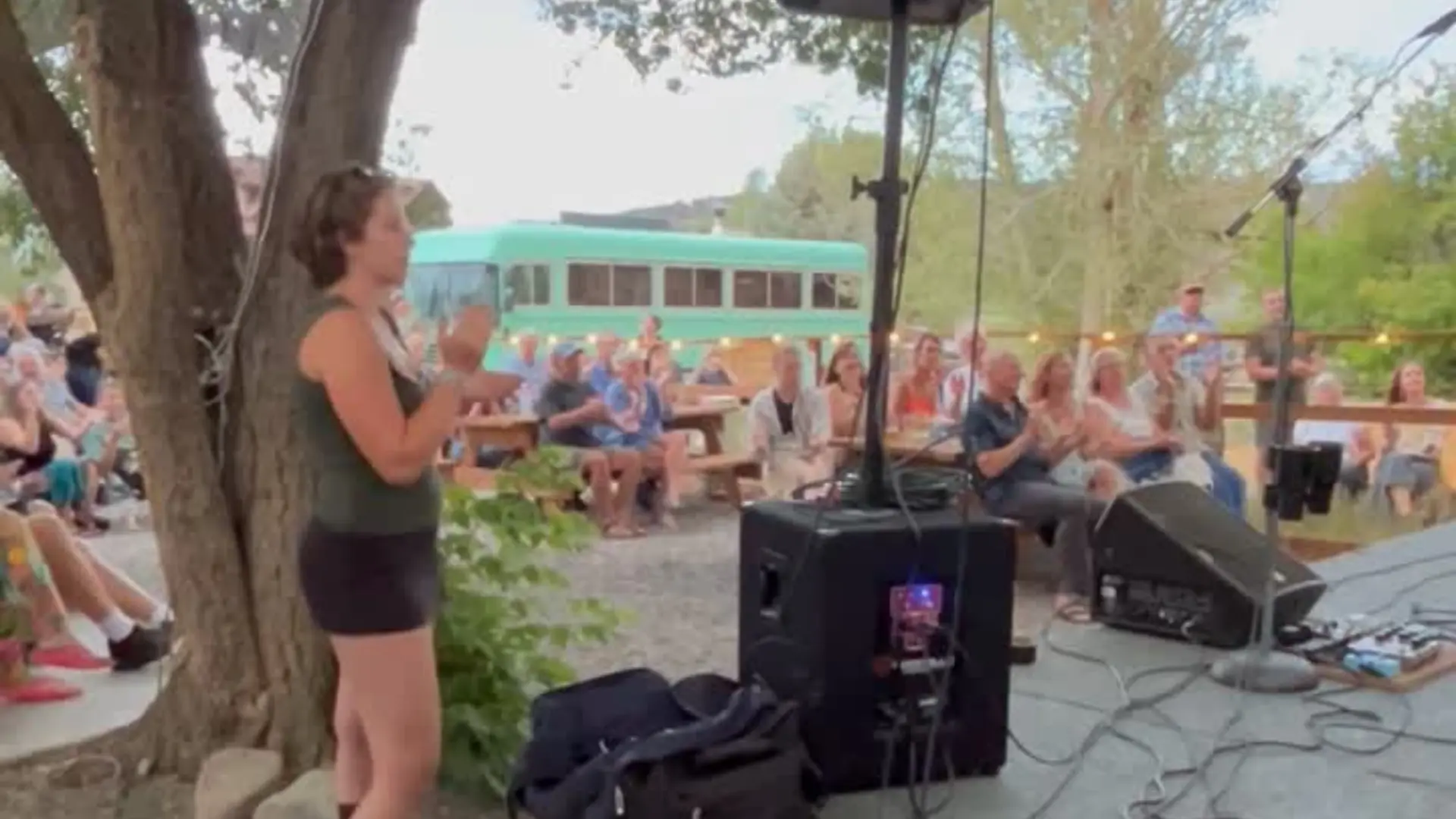A performer on the outdoor stage at Floating Lotus Brewery.